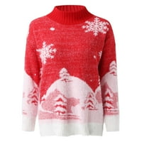 Božićni džemperi za žene dugih rukava pahuljica i snježnog skeniranja Štampanje pulover s visokim vratom