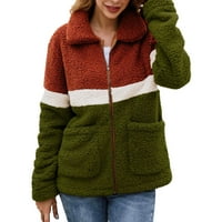 Aoksee zimski kaputi za žene, ženska jesenja zimska revel colorblock dugih rukava plišana jakna vrhova