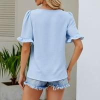 Yyeselk šifonske bluze za žene casual rucffre kratkih rukava Complex izrez košulje Comfy Trendy Pure