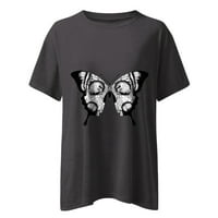 Osnovne majice za žene Tamno siva ženska, ljetni print o vrat kratki rukav labav vrhovi bluza majica