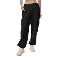 Brglopf ženske teretne hlače visoke elastične struke ravne noge Jogger pune boje casual bagergy parog pantalona sa džepovima