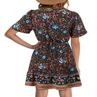 Sanviglor Dame kratke haljine V izrez Mini haljina cvjetna tiskanja ljetna plaža sandress kaftan odmor # l