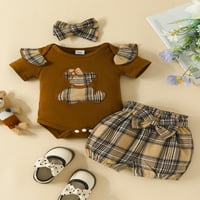 Calsunbaby novorođenčad djevojčice ljeto kratki rukav medvjed patchwork romper s plaičnim kratkim hlačama