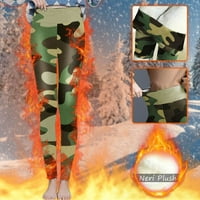 Fleece obloge za žene tiskane zimske tople termalne baršunaste hlače visoki struk rastegnuti trening