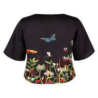 Prednji protok Žene Ležerne prilične ležerne perje ispisano pulover cvjetni print boho majica V izrez