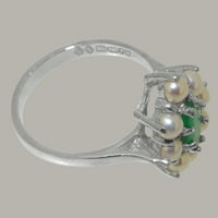 Britanci napravio je 10k bijeli zlatni prirodni smaragdni i kultivirani prsten od bisera - Opcije veličine - veličine 6,5