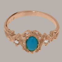 Britanci napravio je 9k ružični zlatni prsten od tirkizne i dijamantnog ženskog angažmana - Opcije veličine