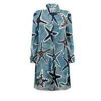 Ženska casual ljetna haljina za plažu Pocket rever s dugim rukavima tiskane majice plavi m