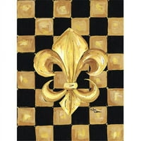 In. Crno i zlato Fleur de Lis Checkered Mizenje kuće Platno zastava