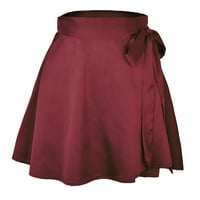 HHEI_K Ženska suknja od pune boje visoke struk modna kravata suknja Šifon satena zamotavanje suknje