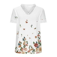 Ženski bluze Dressy casual carice čipkasti patchwork V-izrez s kratkih rukava sa labavim majicama cvjetni print slatki vrhovi bijele košulje za žene trendi ljeto, bijele, s
