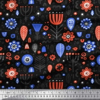 Soimoi crni poly georgette lišće tkanine i cvjetni narodni umjetnički dekor od tiskanog dvorišta široko