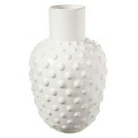Urbani trendovi Kolekcija keramičke okrugle vaze sa reljefnim isprekidanim dizajnerskim tijelom i konusnim dnom, sjajnim bijelim - malim