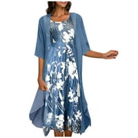 Ljetne haljine za žensku rupu Dužina koljena Ležerne prilike Cvjetni A-line Scoop Dress Dress Tamno plava 2XL