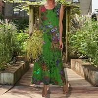 Ženska boemska cvjetna tiskana haljina proljeće ljeto dnevno casual okrugli vratovi bez rukava bez rukava