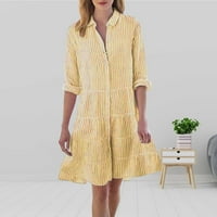 Haljine za jesen Floral Boho Plus za ženske ležerne karijske košulje za ispis dugih rukava serije Okrug višeslojnog spajanja rublje Ležerne suknje žuti xxl