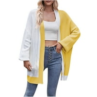 Žene dugih rukava Košulje u boji Casual Elegant Tunika Otvori prednju odeću Kabl pletene džemper Cardigan V izrez Cardigans Yellow S