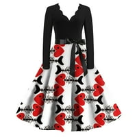 HHEI_K White Maxi haljina za žene Žene Ležerni dan zaljubljenih Ispiši V-izrez Dress s dugim rukavima