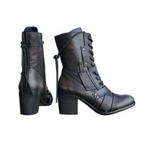 TAWOP Fall cipele za žene Ženske crne čizme Kožne čizme Ženske cipele Laceing Mid Heel Zakovice patentne modne cipele Srednje kožne čizme Crne 9.5