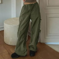 Pedort Wide nogu hlače za žene Ležerne prilike sa slobodnim nogama harem hlače labave hlače pamučne pantalone za pamučne pantalone zelene, m
