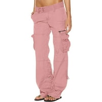 Voncos ženske hlače Ležerne prilike - široka noga elastična struka sa džepovima sa džepovima Solidne modne pantalone za žene ružičaste veličine L