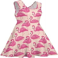 Ružičasti flamingos ženska haljina za ljuljanje okrugla vrata sadrže tenderske haljine kratke ležerne