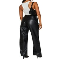 Aunavey ženske fau crne kožne hlače visoke struk ravne široke noge Punk casual pantalone sa džepovima