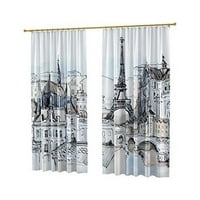 s Zavjese Bijela plava bež i crna, Eiffelov toranj Cityscape Rod za džepne sobe zatamnjene zavjese duge,