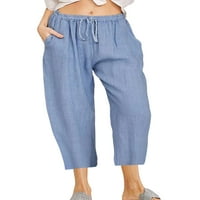 Capreze Capri pantalone za žene ravno vukoće za noge Ležerne prilike za useljene struke sa džepovima