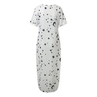 Aiyuq.u Womens Daily Stars Stars Print casual nagnuto rame Maxi haljina za spavanje
