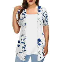 Strungten ženska modna casual tiskana okrugla vrat lažna dva majica kratkih rukava Top ljetnih vrhova