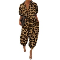 Edvintorg Plus size za žene za žene Modni Leopard Print Rever Slim Dug Dugme Rompers Kratki rukav Prepozivi