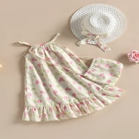 Bagilaanoe Toddler Baby Girl Ljetna haljina cvijeće Print bez rukava A-line haljine + šešir + torba
