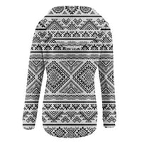 Podplag ženske casual dukseve dugih rukava lagana geometrijska tiskana s kapuljačom s kapuljačom, gumb labav pulover vrhove