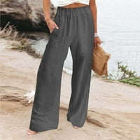 XYSAQA ženske pamučne patve široke pantalone za noge, visoke struke ravne hlače Ležerne ljetne plaže