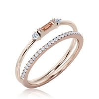 Dainty Minimalist 1. Carat baguette Cut morgatit i dijamantski morska zaručnički prsten, antički vjenčani prsten u srebru od srebra sa 18k ružičastog zlata, modernim setom, odgovarajućim opsegom