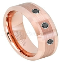 Ružičani pozlaćeni prsten - 0,21CTW Black Diamond 3-kamen - personalizirani volfram vjenčani prsten