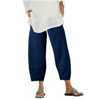 Funicet Ženske hlače Žene ljetne pune plus pamučne i posteljine pantalone sa džepnim casual labavim