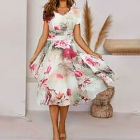Ženske oblače srednje dužine kratkih rukava Ležerne prilike, Ljetna haljina s cvjetnim V-izrezom ružičasta L