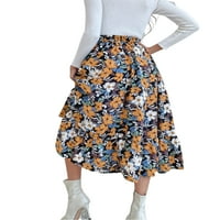 Srednja suknja visoki struk za žene, leopard cvijeće print ruffle suknje ljetna haljina za žene, s m