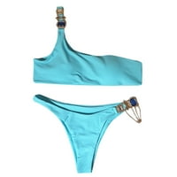 Ženska solidna boja u boji Visoko rezani noga Bikini set dva kupaći kostim