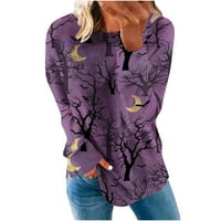 Halloween ponude za žene Halloween Retro zabavni ispisani pulover labav dugi rukavi bluza okrugli vrat