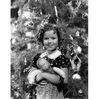 Shirley Temple Holding Lutka ispred božićnog drveta kasno 1930-ih Ispis fotografija, - veliko