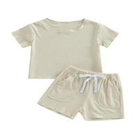 TODDLER Baby Boy Girl Ljeto Unizno odijelo za odjeću Spol neutralna čvrsta boja rebrasti vrhovi džepne kratke hlače