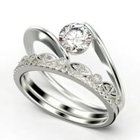 Solitaire Carat Okrugli rez Diamond Moissine Jedinstveni zaručni prsten, dva odgovarajuća traka za vjenčani
