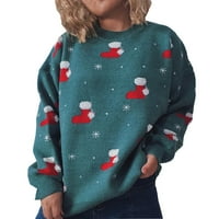 Snaga za kompresiju za žene čišćenje božićno drvce zadebljane dame casual tiska dugih rukava pulover sa okruglim vratom