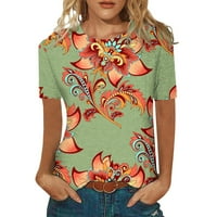Qcmgmg Ženski kratki rukav kratki rukav vrhovi izreza u etničkom stilu Ležerne ljetne majice s