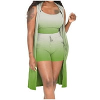 Žene Outfit Gradient rebrasti kimono bez rukava Cardigan prikriva tenkove Bodycon sa kratkim kratkim hlačama ROMPER TrackSit Lounge Set Green XL