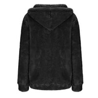 Dupeća dukseva za žene Ležerne prilike zadebljane plišane duge rukave okrugli vrat Topla pulover Duks s raskopom, crni, XL