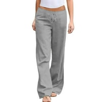 Teretne pantalone za žene Trendy odjeću Ljeto u boji elastična struka pamučna posteljina široka noga